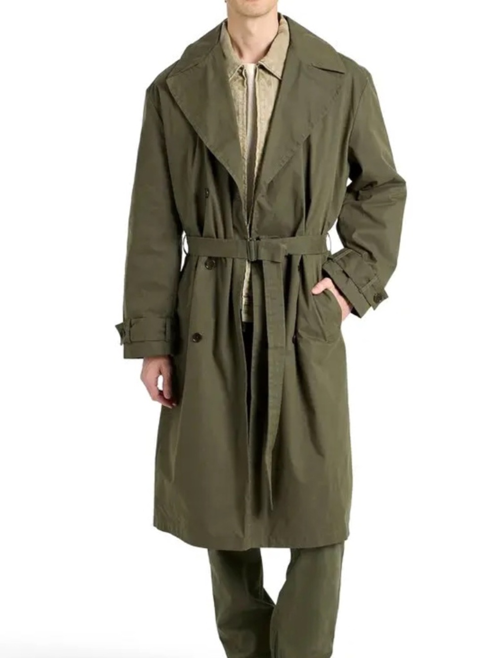 Alex Mill Cotton Blend Trench Coat Belted Classic Minimalist Evergreen Medium